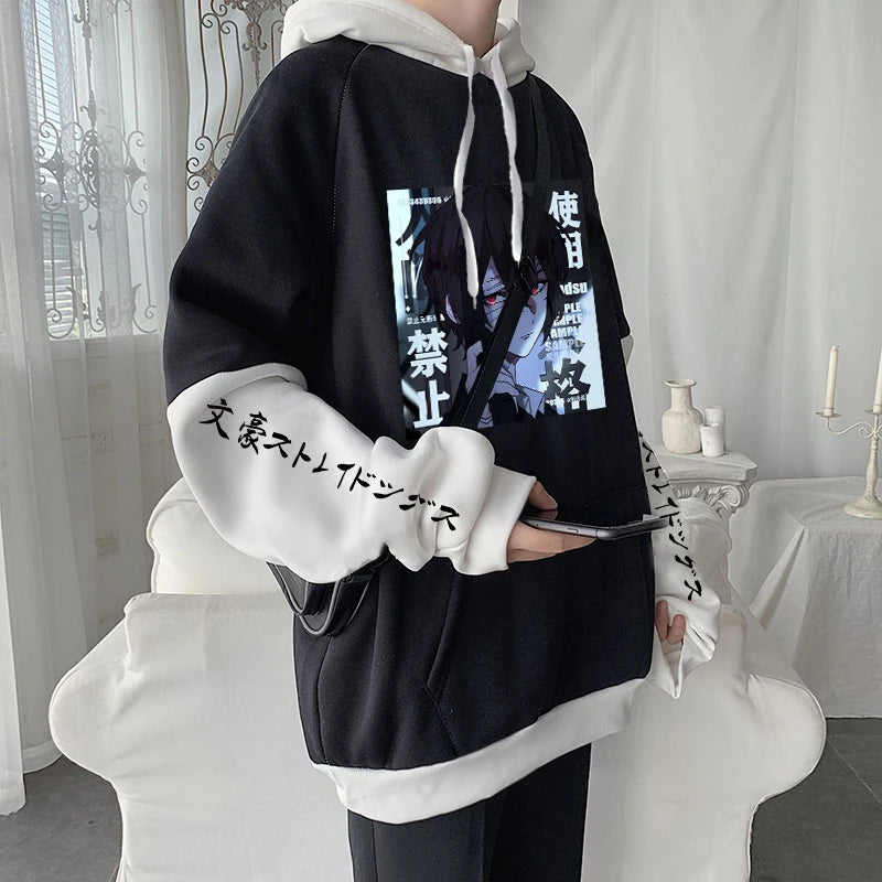 Moletom anime Bungo Stray Dog - com capuz plus size masculino retalhos manga longa moletom harajuku legal osamu dazai manga hoodies