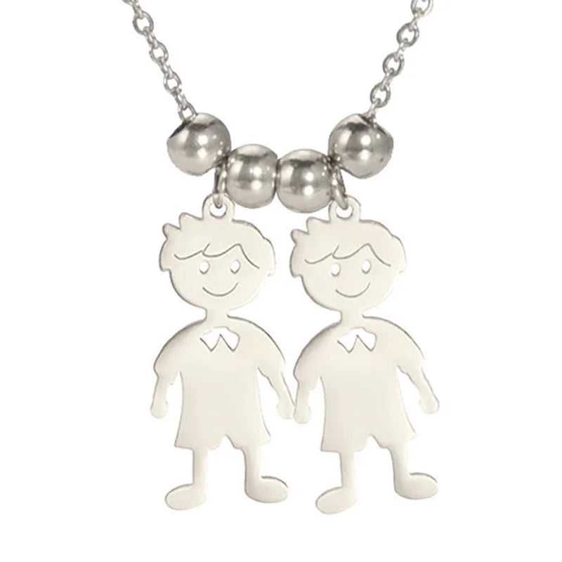 Stainless Steel Necklace Boy Girl Kids Pendant Necklace for Women Men Beads Chain Choker Family Jewelry Gift collares aesthethic
