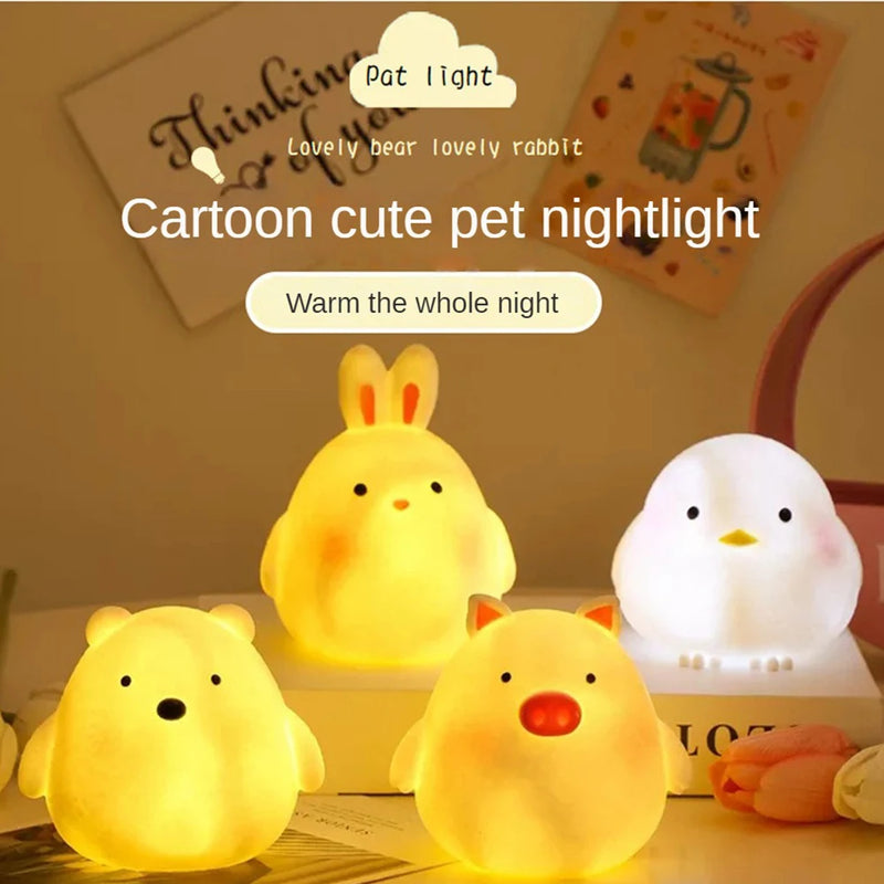 Animal led light bonito dos desenhos animados urso pato coelho porco frango lâmpada crianças quarto dormir luzes da noite presente decoração lâmpada