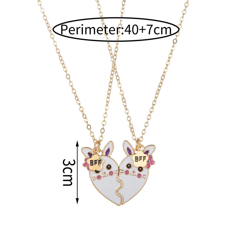 2Pcs/set Brand New Cute Rabbit Pendant Chain Best Friends Necklace BFF Friendship Jewelry Gift for Girls