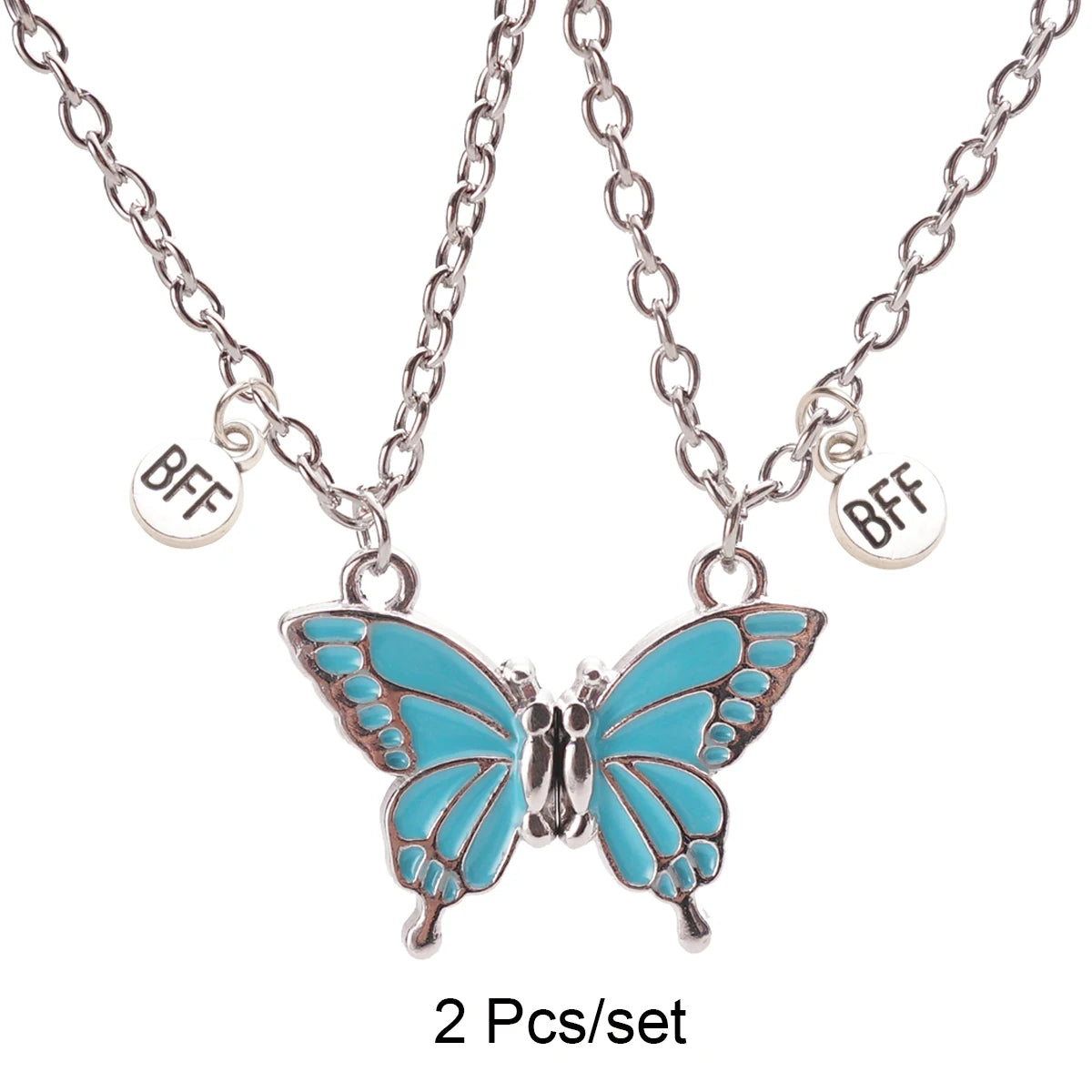 2 Pcs/set Best Friends Pendant Necklace For Woman Magnetic Adjustable Butterfly Lover Broken Heart Chain BFF Jewelry Gifts