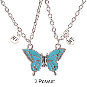 2 Pcs/set Best Friends Pendant Necklace For Woman Magnetic Adjustable Butterfly Lover Broken Heart Chain BFF Jewelry Gifts