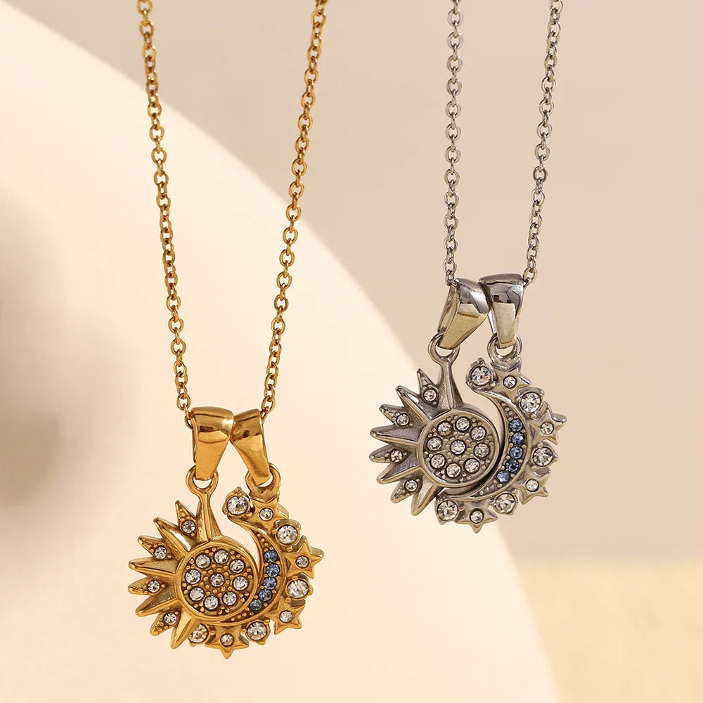 Colar Pingente Sol e Lua em Aço Inoxidável 18K