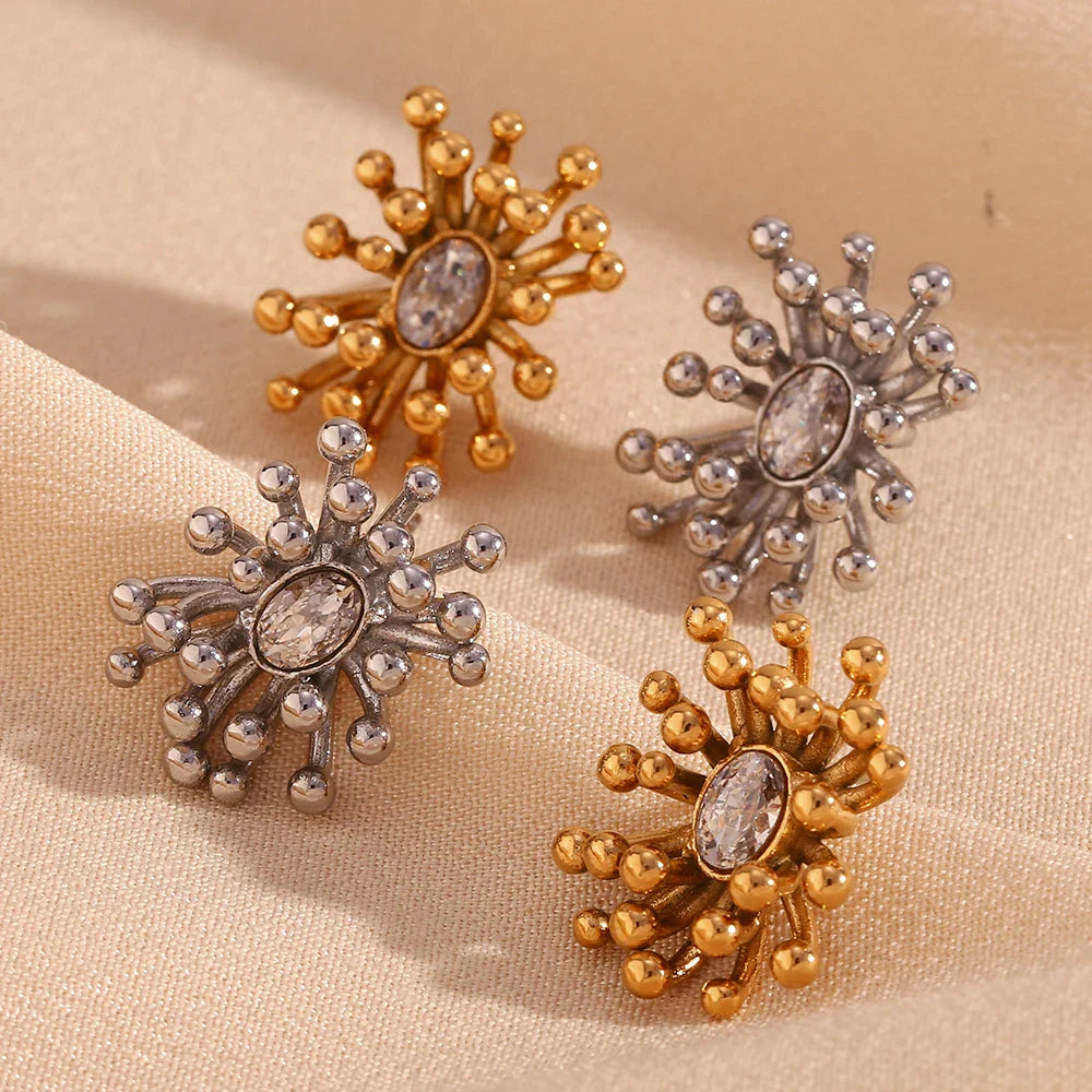 Brincos Elegância de Zircônia em Aço Inox