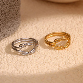 Anel Elegância Nó Duplo Banhado a Ouro