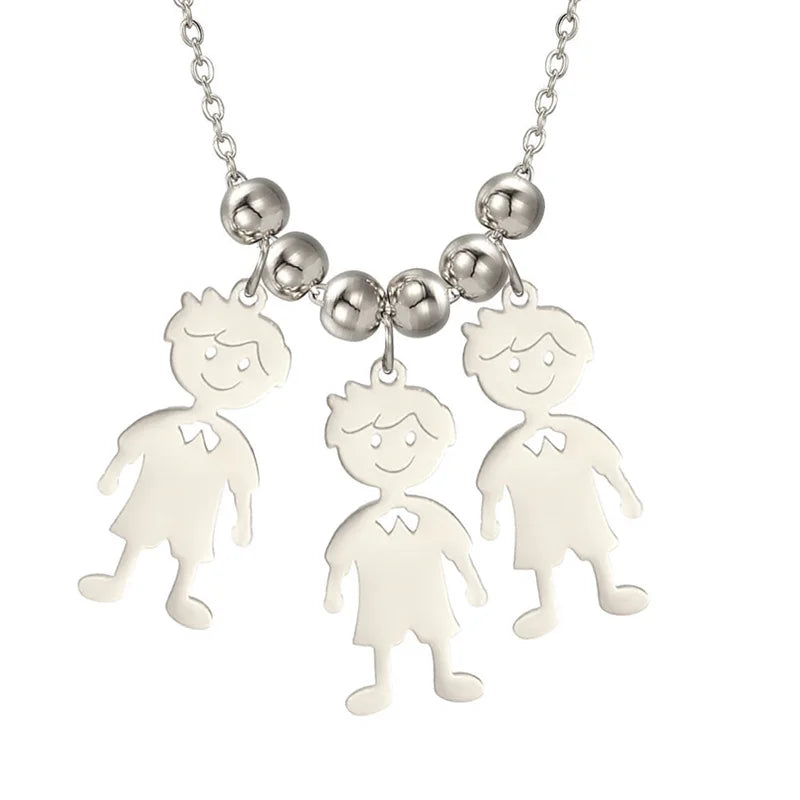 Stainless Steel Necklace Boy Girl Kids Pendant Necklace for Women Men Beads Chain Choker Family Jewelry Gift collares aesthethic