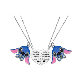 Cute Cartoon Stitch Couple Necklace Stainless Steel Heart Pendant Neck Chain Lovers Best Friends Jewelry Gift