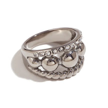 Anel Elegante de Camadas com Zircônias