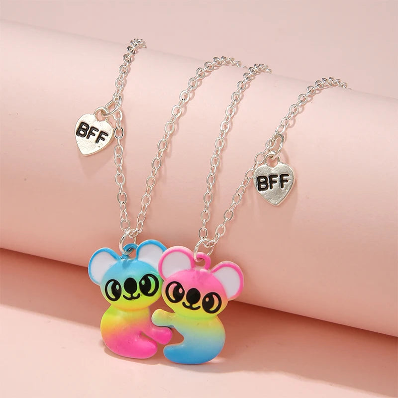 2Pcs/set Cute Koala Pendant Best Friend Forever Girl BFF Chain Necklaces for Daughter Party Birthday Gift Jewelry Wholesale