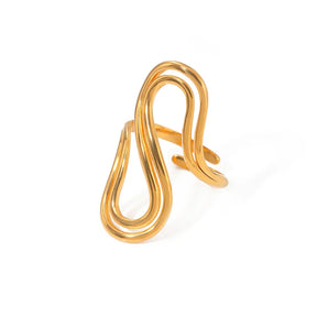 Anel Elegante S Duplo Banhado a Ouro 18K para Mulheres
