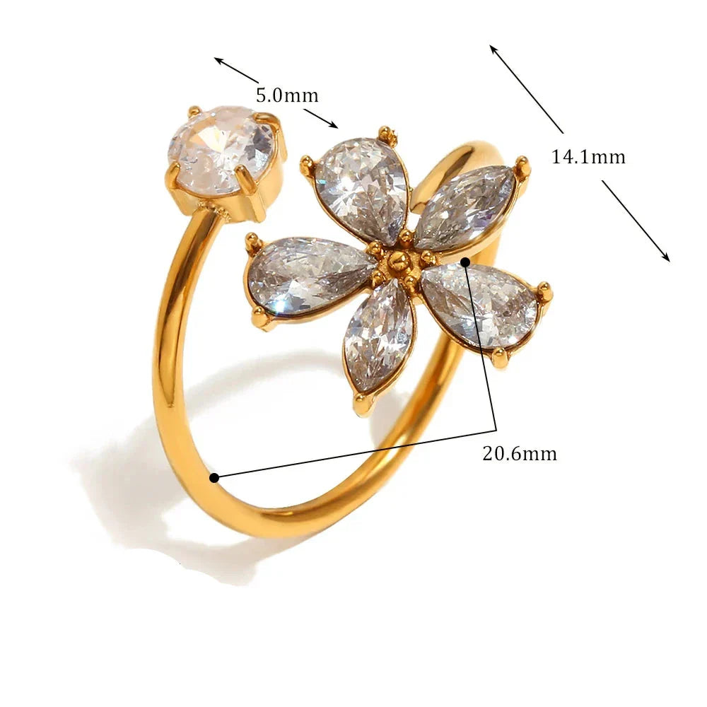 Anel Flor de Zircônia em Ouro 18K