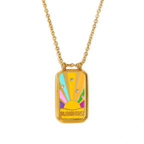 Colar Pingente Tarot Retangular em Aço Inoxidável 18K