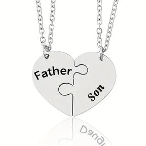 2 Pcs/Set Father Daughter Mother Son Necklace Stainless Steel Heart Puzzle Pendant Necklace Family Jewelry