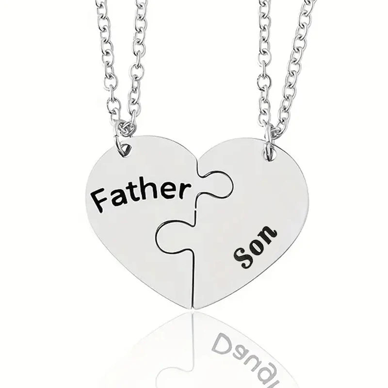 2 Pcs/Set Father Daughter Mother Son Necklace Stainless Steel Heart Puzzle Pendant Necklace Family Jewelry