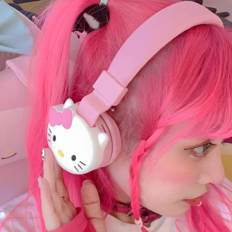 Fone kawaii y2k hello kitty fones de ouvido sem fio bluetooth com microfone com cancelamento ruído estéreo som kuromi esportes kids