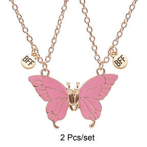 2 Pcs/set Best Friends Pendant Necklace For Woman Magnetic Adjustable Butterfly Lover Broken Heart Chain BFF Jewelry Gifts