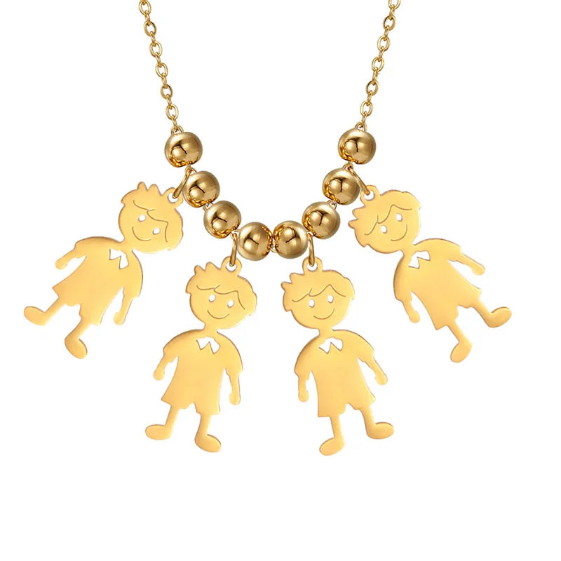 Stainless Steel Necklace Boy Girl Kids Pendant Necklace for Women Men Beads Chain Choker Family Jewelry Gift collares aesthethic