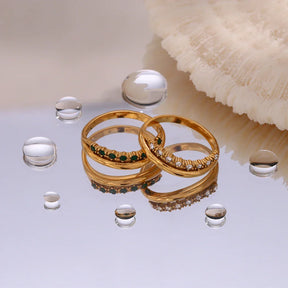 Anel Elegante de Aço Inoxidável com Zircônias