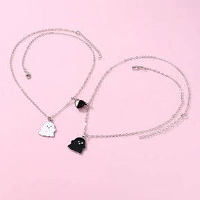 Luoluo&baby 2Pcs/set Cartoon Ghost Heart Pendant Chain Best Friends Necklace BFF Friendship Jewelry Gift for Kids
