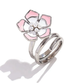 Anel Flor Esmaltada Banhado a Ouro 18K