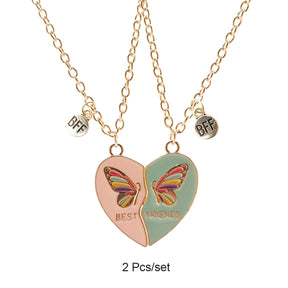 2Pcs/Set Magnetism Best Friends Pendant Necklace for Women Butterfly Lover Broken Heart Clavicle Chain BFF Best Friends Jewelry