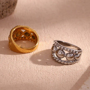Anel Elegante de Camadas com Zircônias