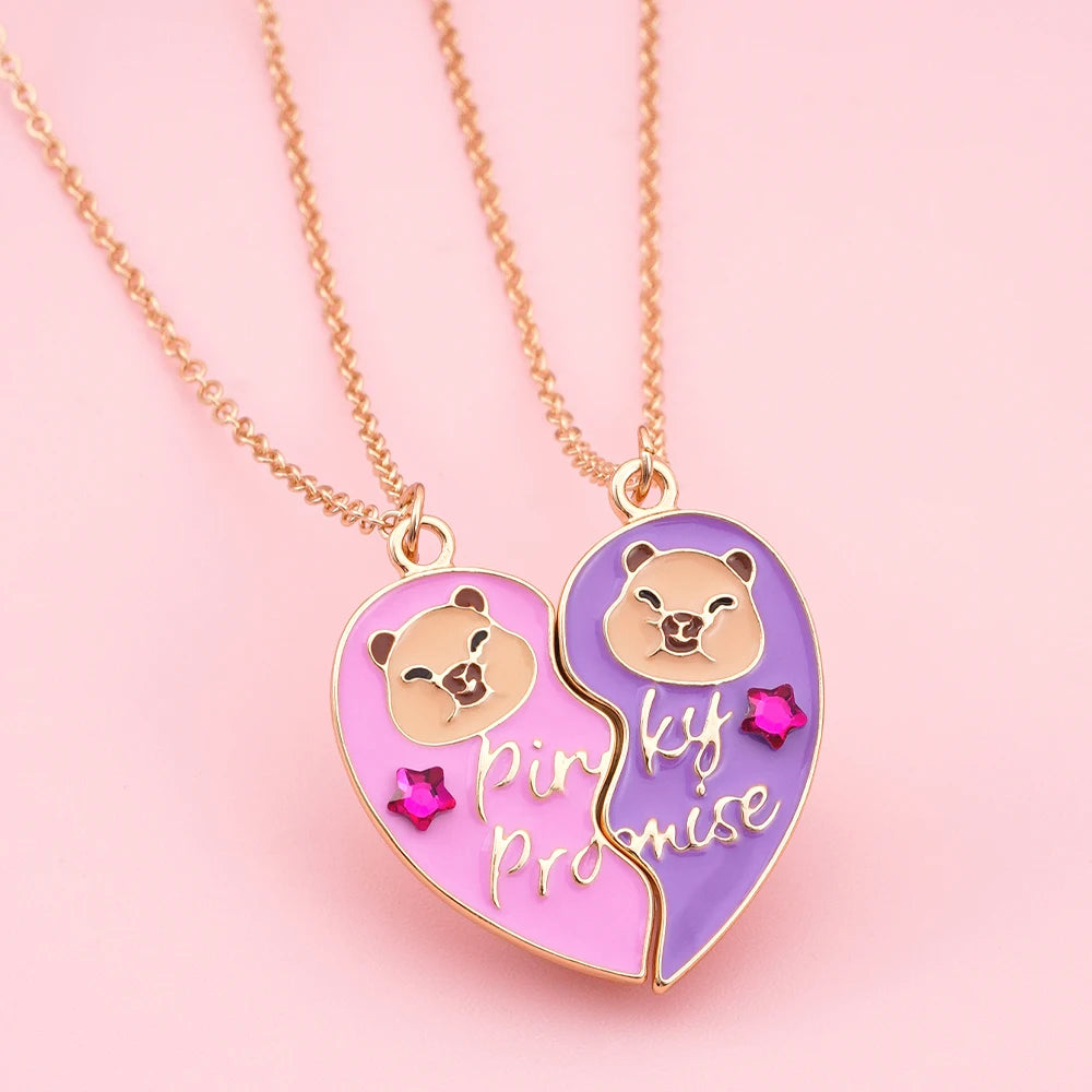 Qpeach 2Pcs/set Cute Cartoon Capybara Pendant Best Friend Girl BFF Necklace for Besties Friendship Jewelry Gifts