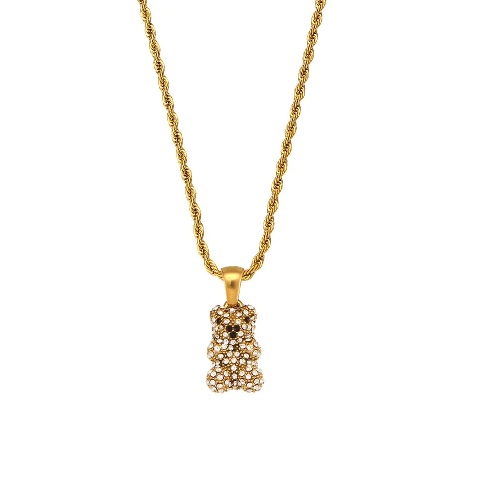 Colar Pingente de Urso com Zircônia Banhado a Ouro 18k