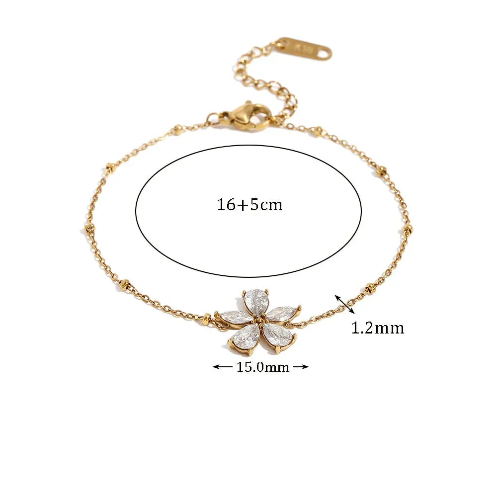 Pulseira Flor Zircônia Banhada a Ouro 18K