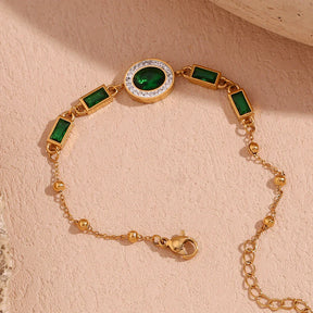 Pulseira Oval Verde com Zircônia Banhada a Ouro 18K