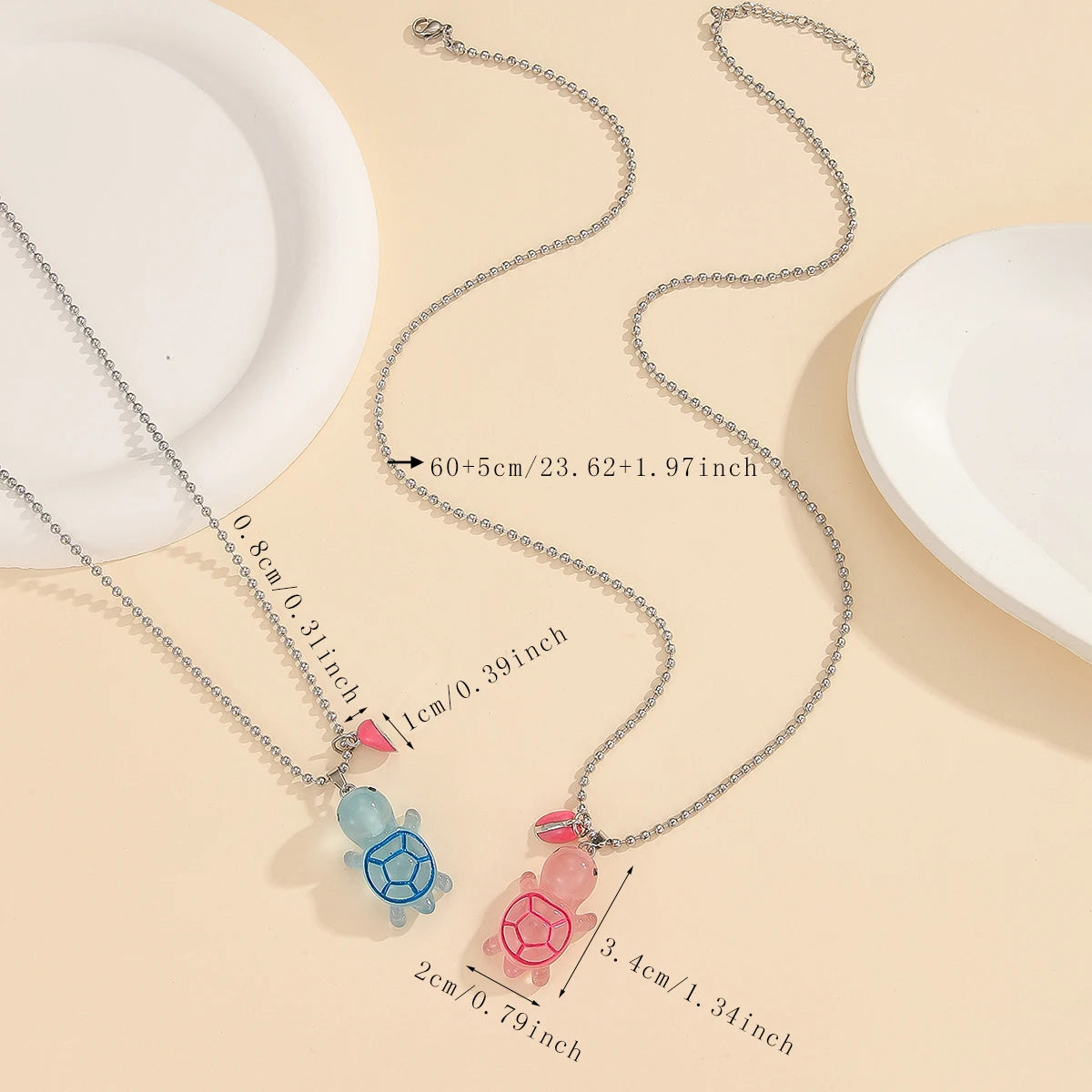 2 pieces/set Luminous pink peach heart glow-in-the-dark turtle couple necklace ladies fashion gift jewelry