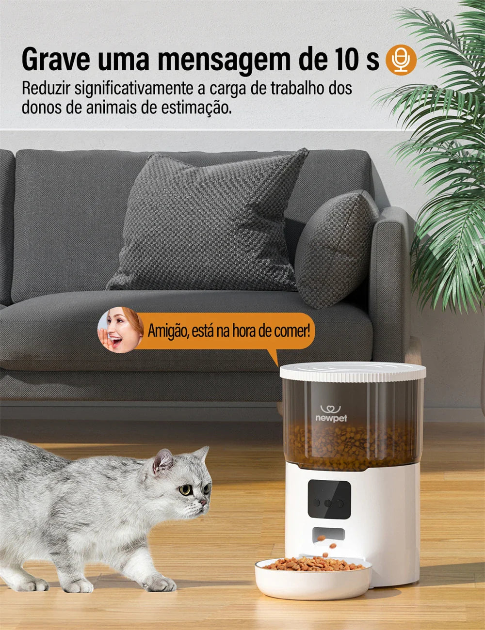 Ração Automática Para Cães e Gatos WiFi Smart Com Gravador De Voz