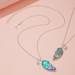 2Pcs/set Ocean Mermaid Shell BFF Necklace Broken Heart Shaped Pendant Necklaces for Girls Best Friend Jewelry Friendship Gift