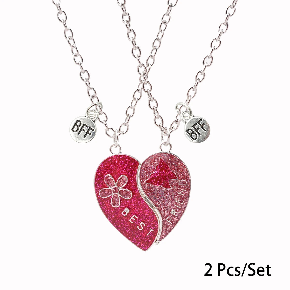 2 Pcs/set Best Friends Pendant Necklace For Woman Magnetic Adjustable Rainbow Daisy Lover Broken Heart Chain BFF Jewelry Gifts