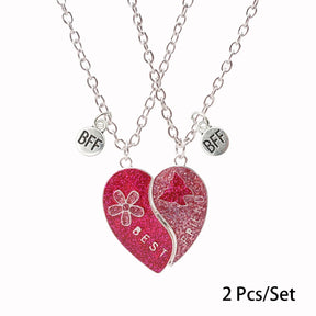 2 Pcs/set Best Friends Pendant Necklace For Woman Magnetic Adjustable Rainbow Daisy Lover Broken Heart Chain BFF Jewelry Gifts