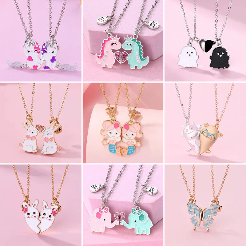 Cute Animal Magnet Necklaces for Women Girls Kawaii Best Friends Cat Rabbit Animal Pendant Chain BFF Friendship Jewelry Gifts