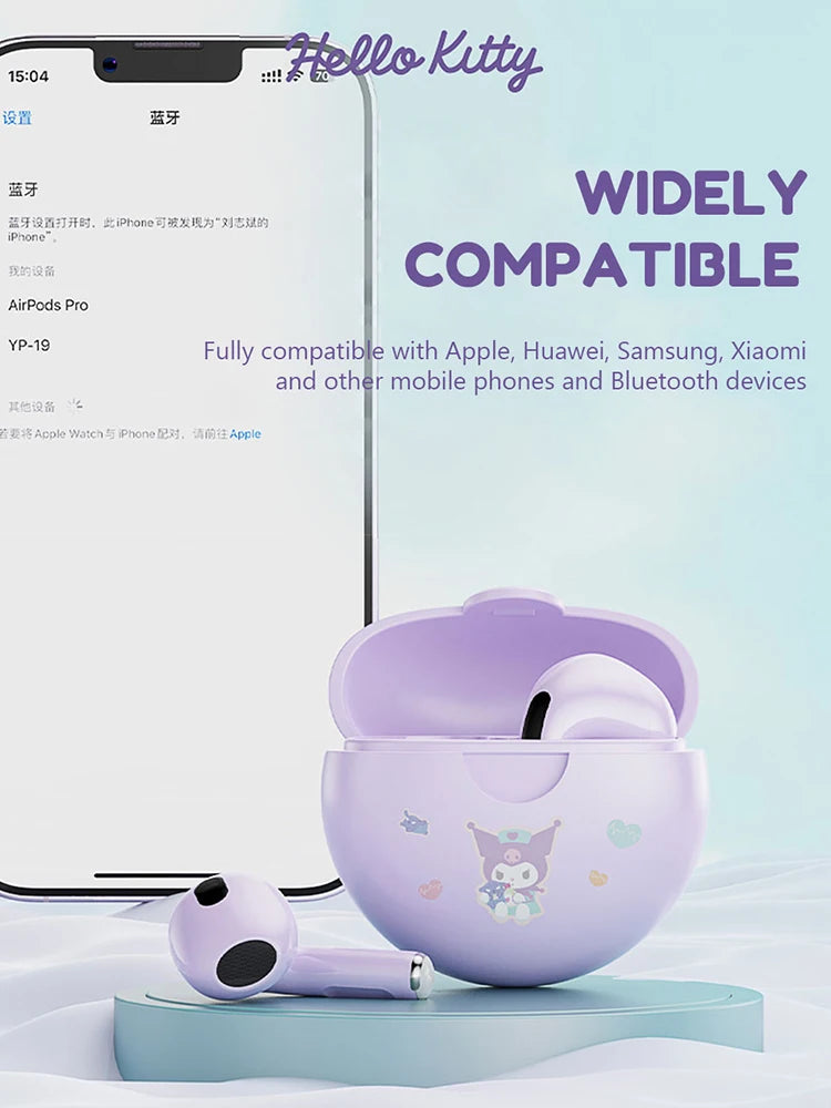 Fone Sanrio Hello Kitty Bluetooth Fones de ouvido Kuromi Ture Fone de ouvido sem fio Música Esporte Controle de toque Jogos Fones de ouvido Cinnamoroll Presentes