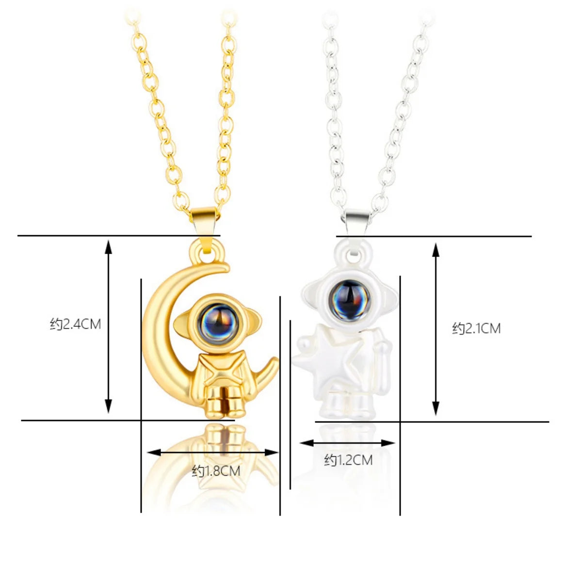 2Pcs/Set Creative Star Moon Astronaut Pendant Couple Necklace For Women Men 100 Languages I Love You Projection Choker Jewelry