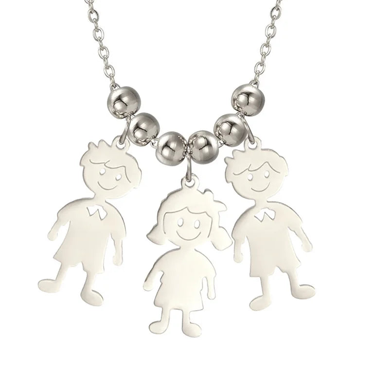 Stainless Steel Necklace Boy Girl Kids Pendant Necklace for Women Men Beads Chain Choker Family Jewelry Gift collares aesthethic