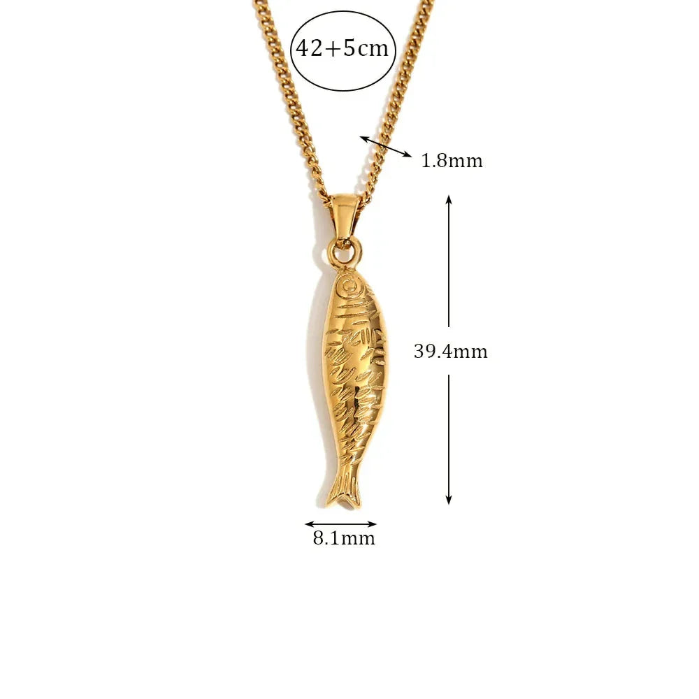 Colar Feminino com Pingente de Peixe em Aço Inoxidável Banhado a Ouro