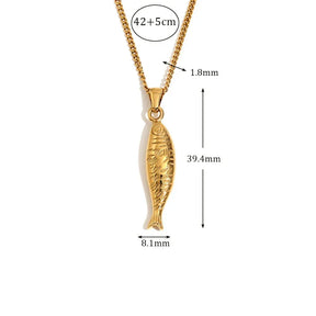 Colar Feminino com Pingente de Peixe em Aço Inoxidável Banhado a Ouro