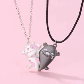 Cute Animal Magnet Necklaces for Women Girls Kawaii Best Friends Cat Rabbit Animal Pendant Chain BFF Friendship Jewelry Gifts