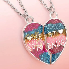 2Pcs/Set New Fashion Colorful Heart Pendant Necklace for Girl Cartoon Love Pendants Best Friend Shared Jewelry BFF Gifts