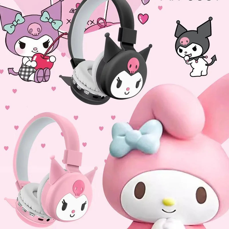 Fone sanrio hello kitty kuromi bluetooth fone de ouvido sem fio dos desenhos animados com microfone dobrável leve para telefones portátil