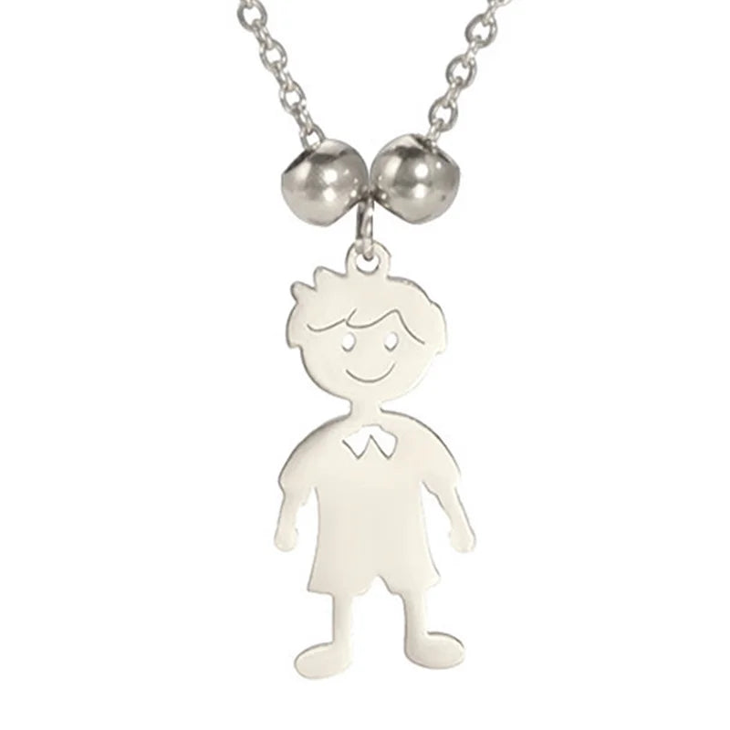 Stainless Steel Necklace Boy Girl Kids Pendant Necklace for Women Men Beads Chain Choker Family Jewelry Gift collares aesthethic