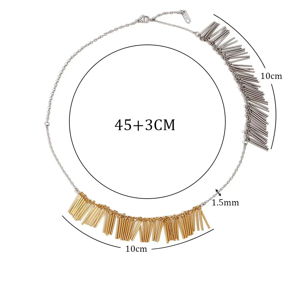 Colar Elegante Dois Tons com Borlas em Zircônia