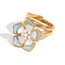 Anel Flor Esmaltada Banhado a Ouro 18K