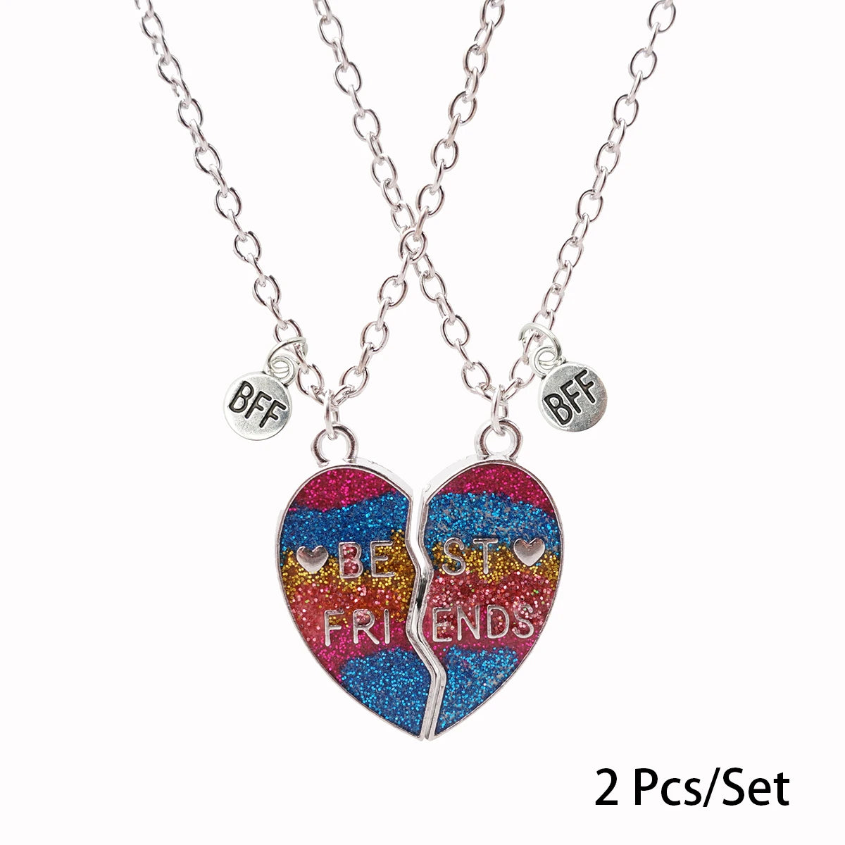 2 Pcs/set Best Friends Pendant Necklace For Woman Magnetic Adjustable Rainbow Daisy Lover Broken Heart Chain BFF Jewelry Gifts