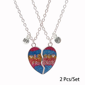 2 Pcs/set Best Friends Pendant Necklace For Woman Magnetic Adjustable Rainbow Daisy Lover Broken Heart Chain BFF Jewelry Gifts
