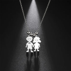 Stainless Steel Necklace Boy Girl Kids Pendant Necklace for Women Men Beads Chain Choker Family Jewelry Gift collares aesthethic
